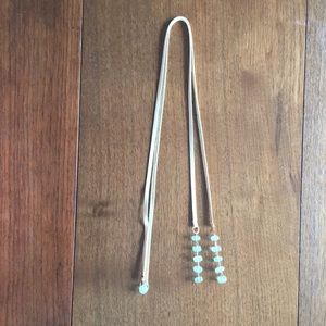 Western Lariat Leather Necklace w/glass beads